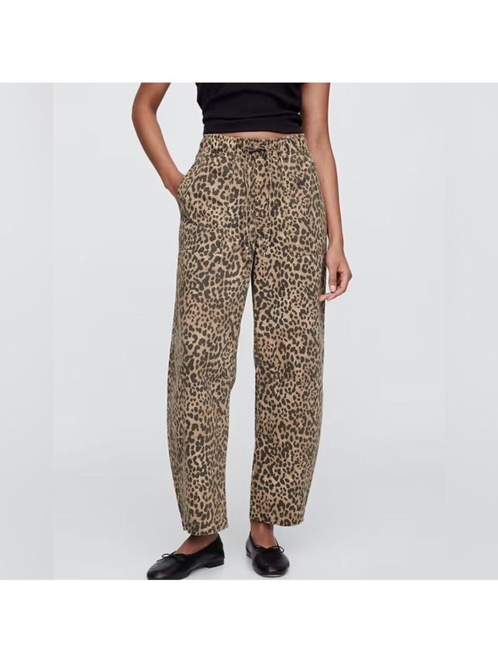 Gap BoHo Leopard Animal Print Pull-On Barrel Denim Jeans NWT SP Mid-rise Grunge - Picture 2 of 6